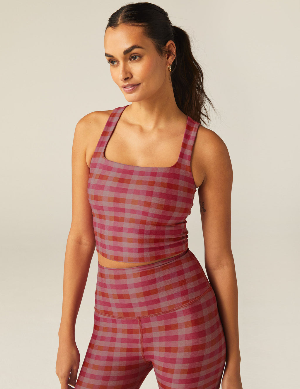 Pink Gingham SoftMark Square Neck Cropped Tank Featured Image