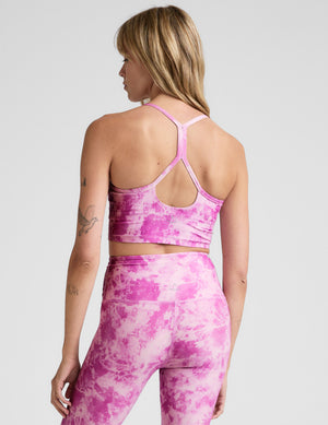 pink and white ice dye print slim racerback cropped tank top. 