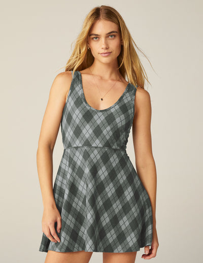 gray plaid design mini dress
