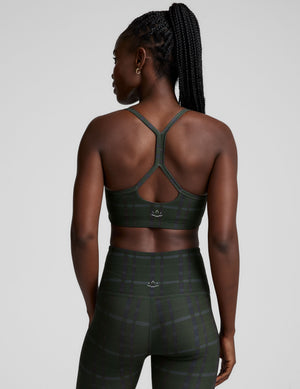 green plaid printed racerback style bra with thin straps. 