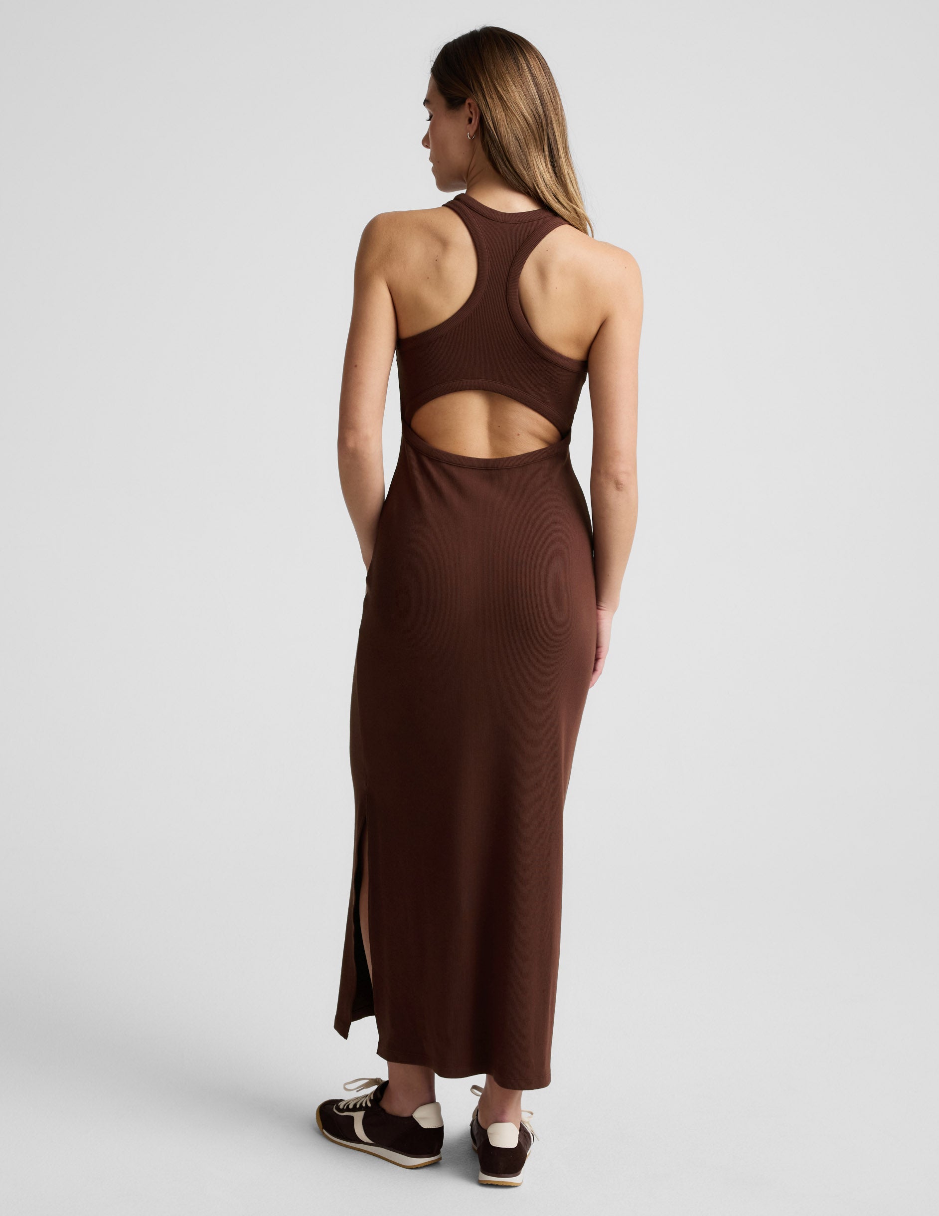 brown mocha dress Annina Satin Midi Dress in Brown Mocha