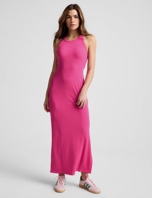 Beyond Yoga Ribbed High Neck Maxi Dress | Pink Glow / XXS Beyond Yoga Ribbed High Neck Maxi Dress | Pink Glow / XXS