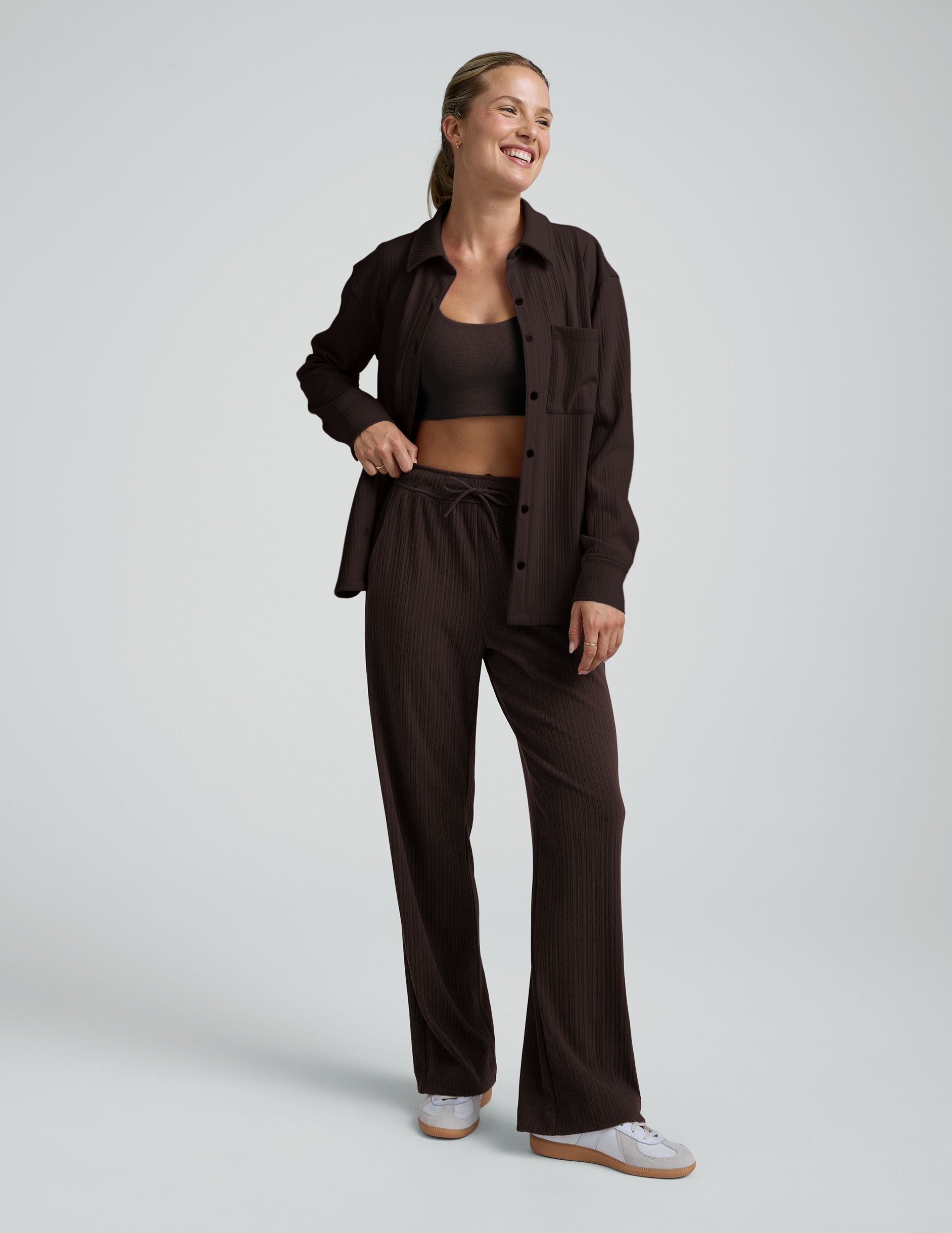 Wide Leg Ribbed Drawstring Pants - Dark Chocolate | Beyond Yoga
