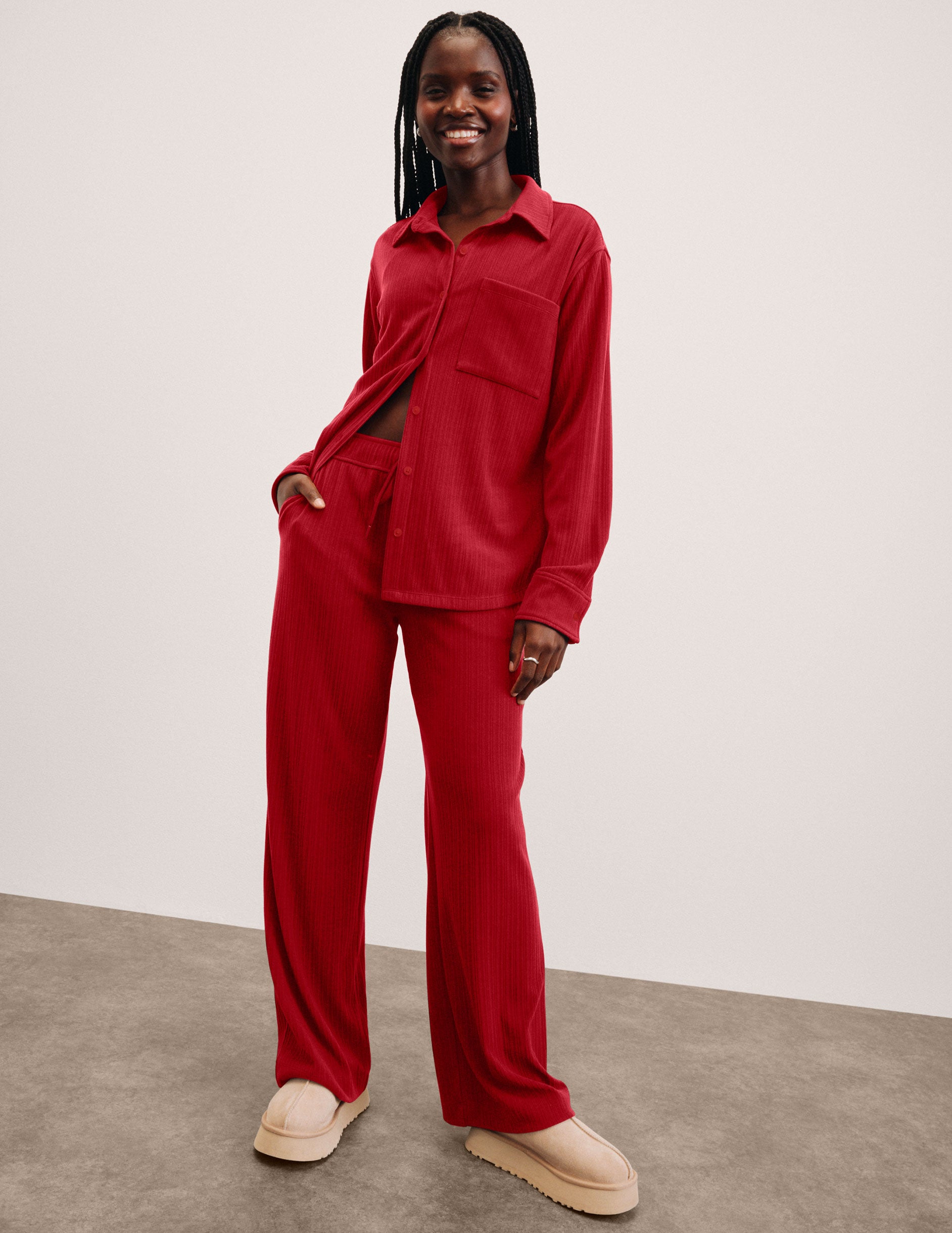 Ribbed Wide Leg Breathe Easy Pants - Holly Red | Beyond Yoga
