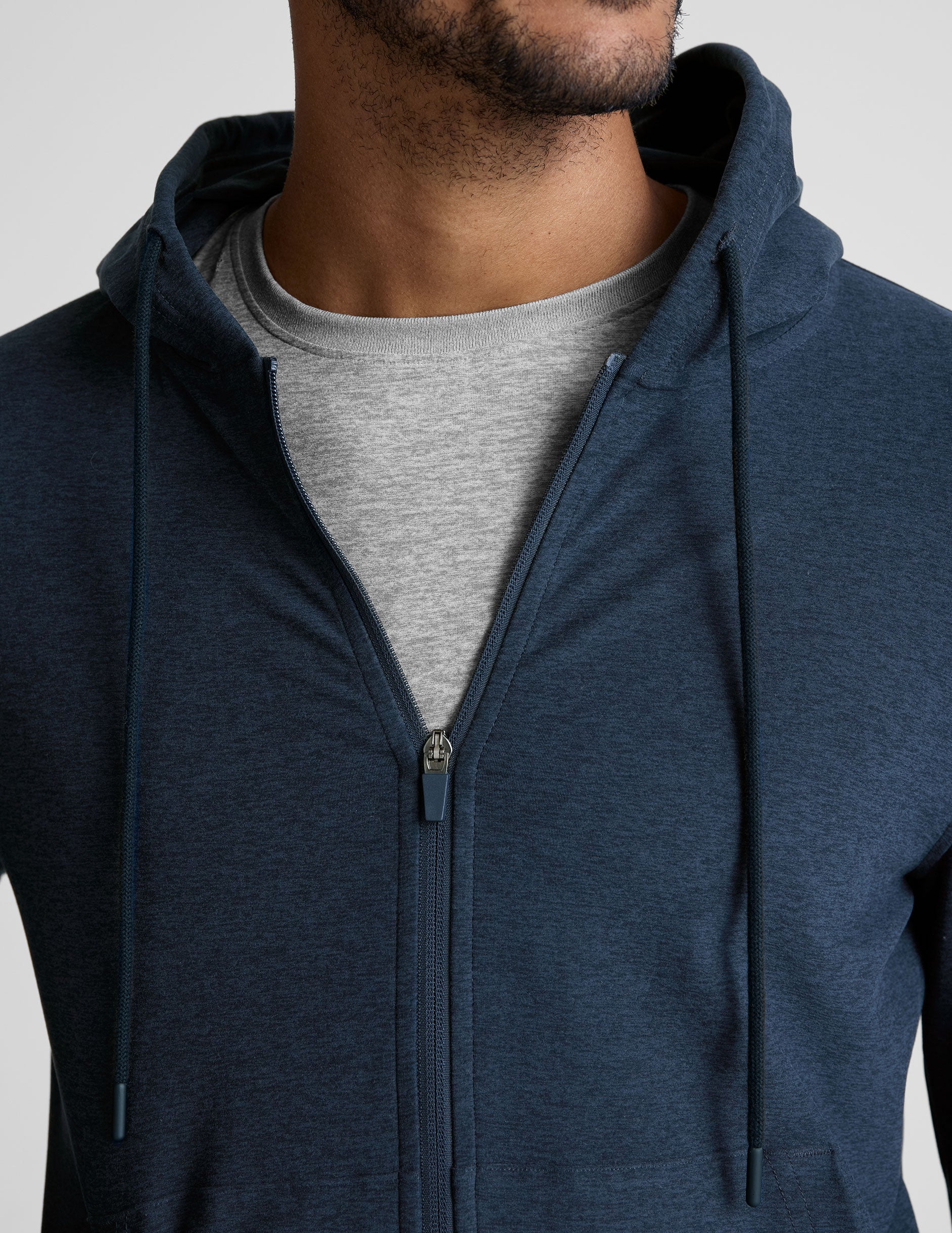 blue mens zip-up hooded jacket. 