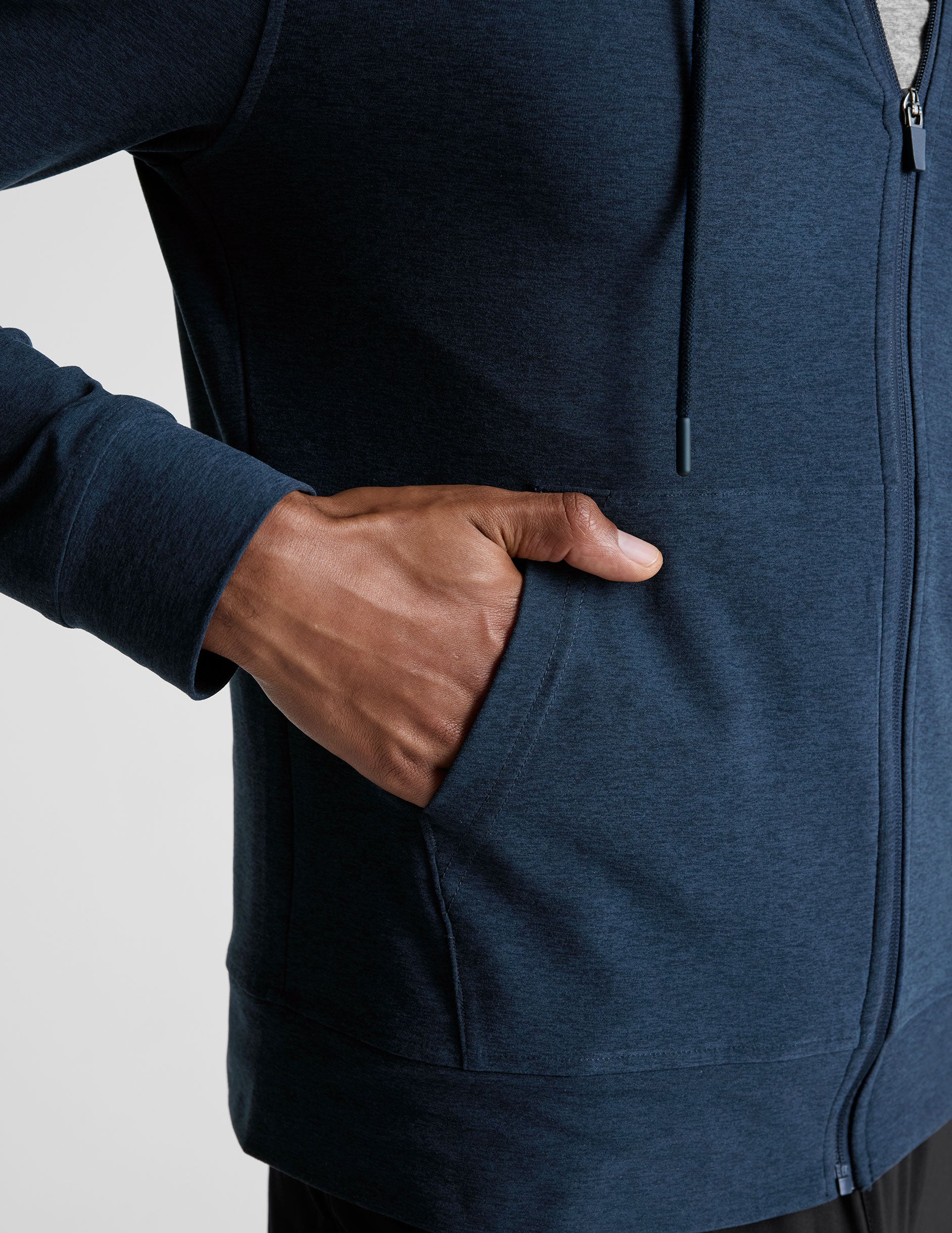 blue mens zip-up hooded jacket. 