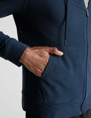 blue mens zip-up hooded jacket. 
