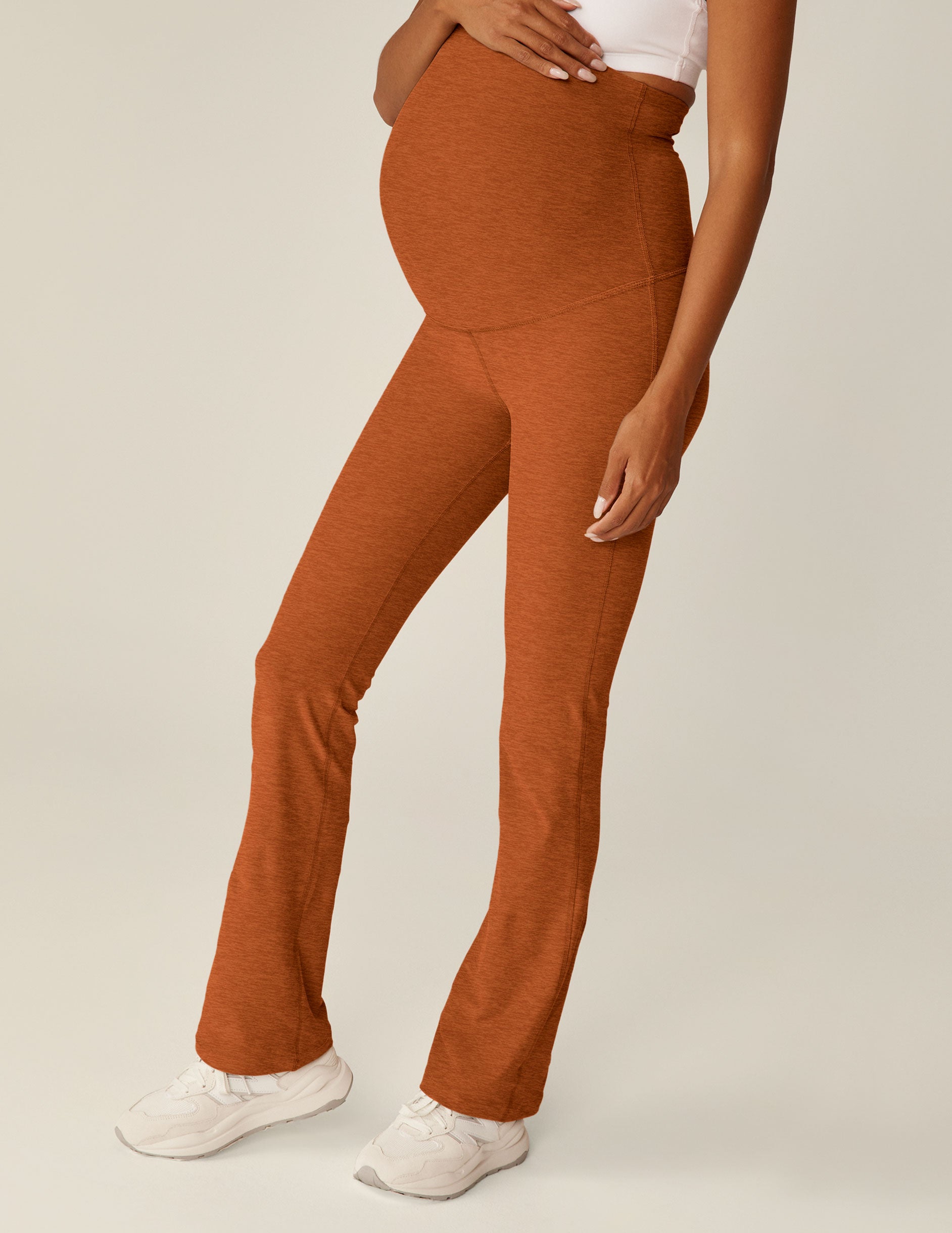 brown bootcut style maternity pants. 