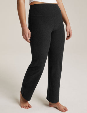 Spacedye Practice High Waisted Pant in marled black, featuring a wide high-rise waistband and flared bootcut leg.