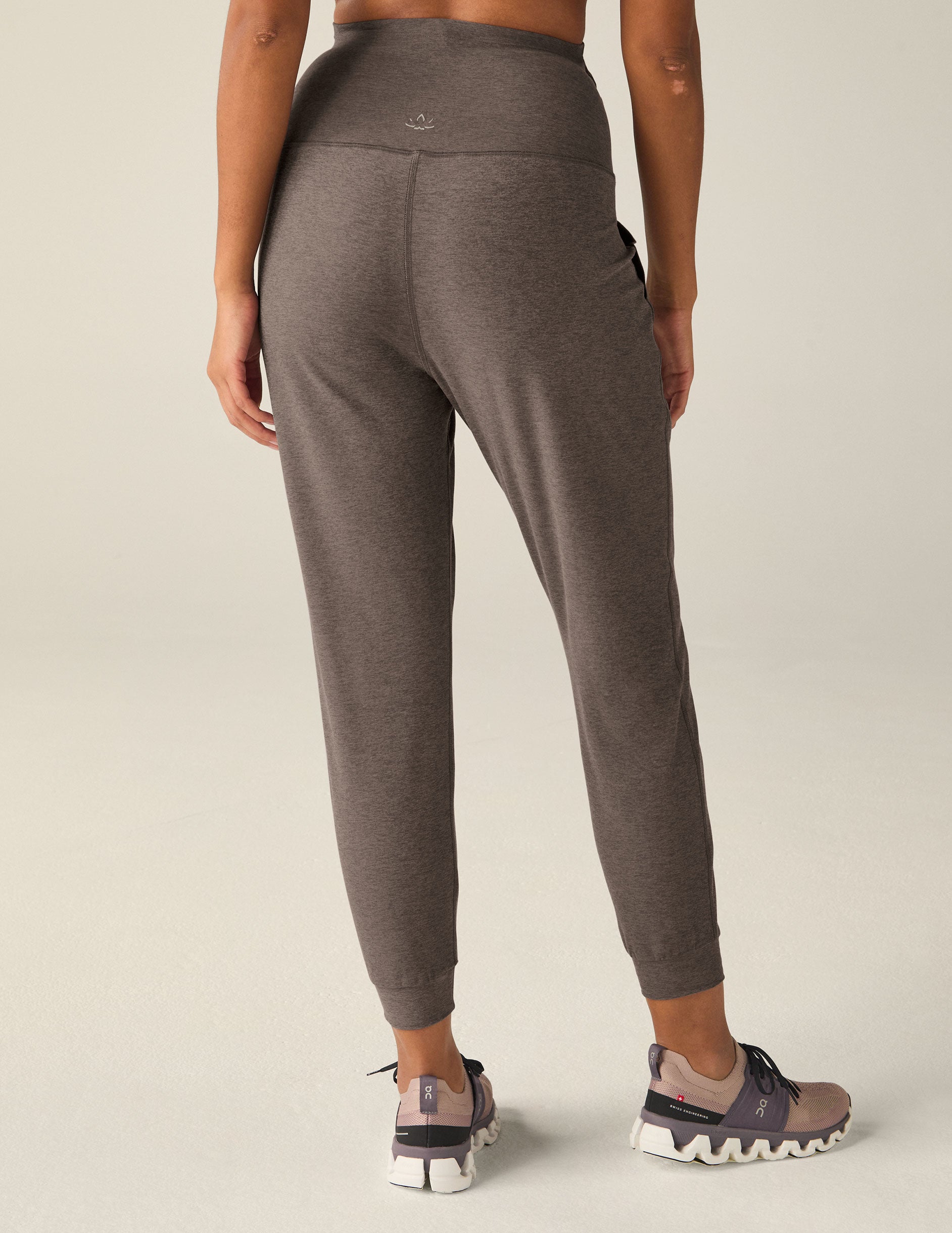 brown maternity midi length joggers. 