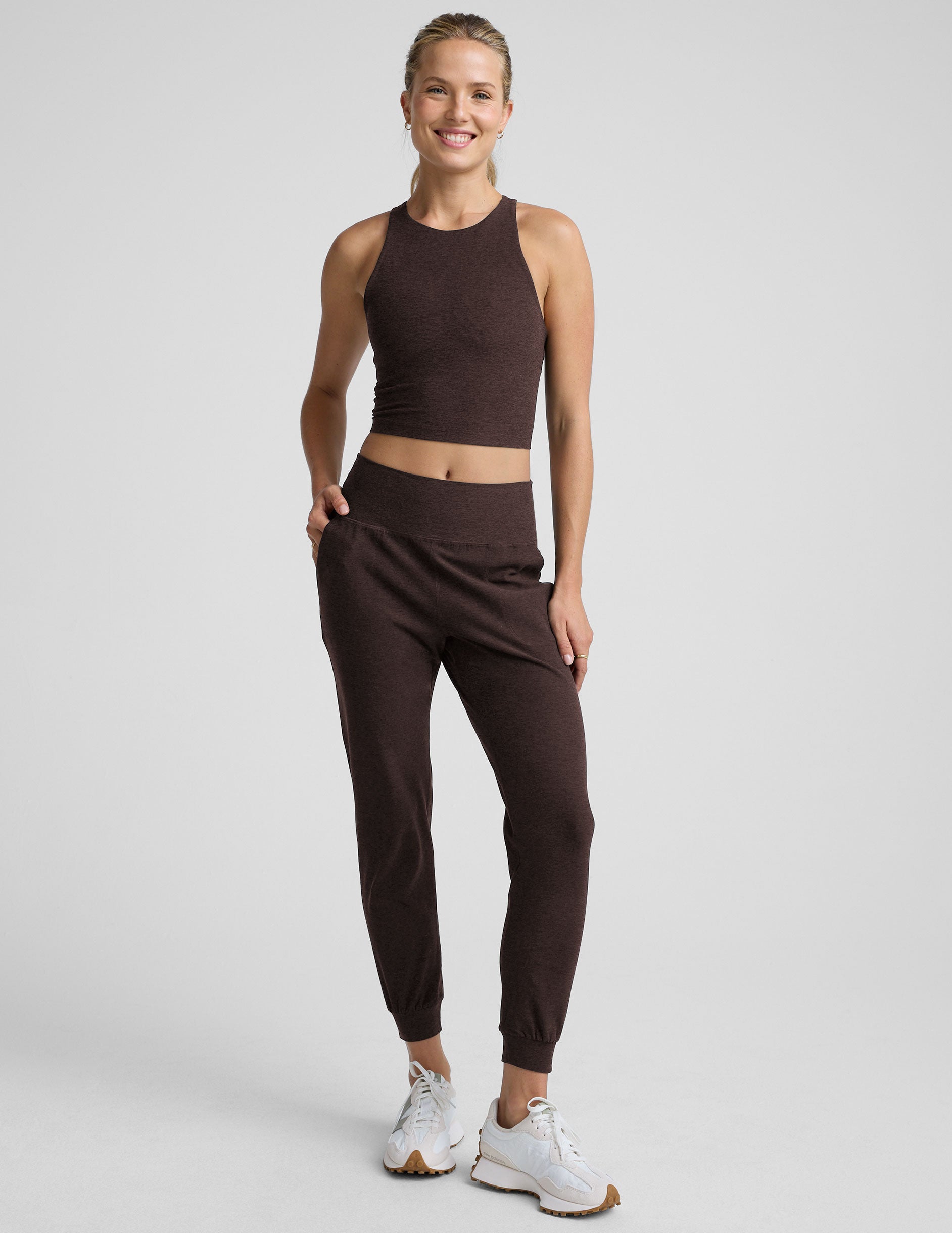 Slim Fit Midi Spacedye Jogger - Dark Chocolate Heather | Beyond Yoga