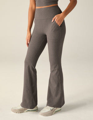 Gray marled Spacedye All Day Flare High Waisted Pant with a wide waistband, side pockets, and flared bell-bottom ankles.