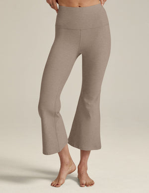 High-waisted beige marled Spacedye Retro Cropped Pant with a flared, ankle-length leg shown on a model.