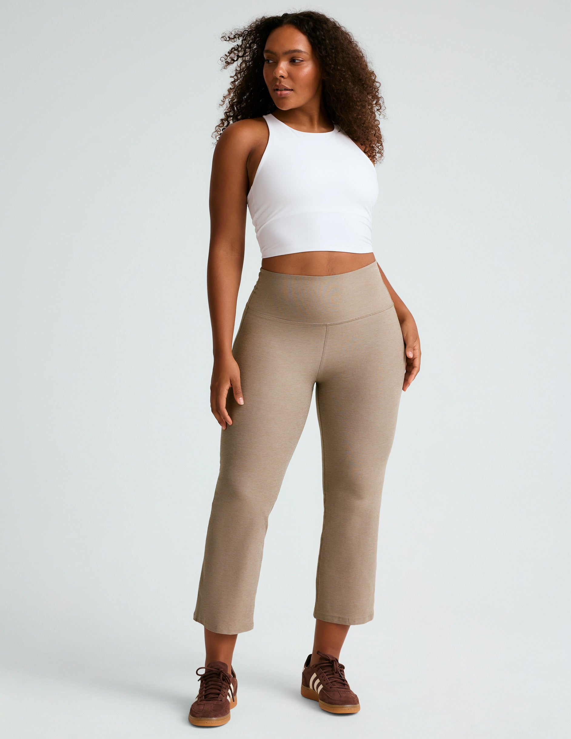 brown crop wide leg midi pant