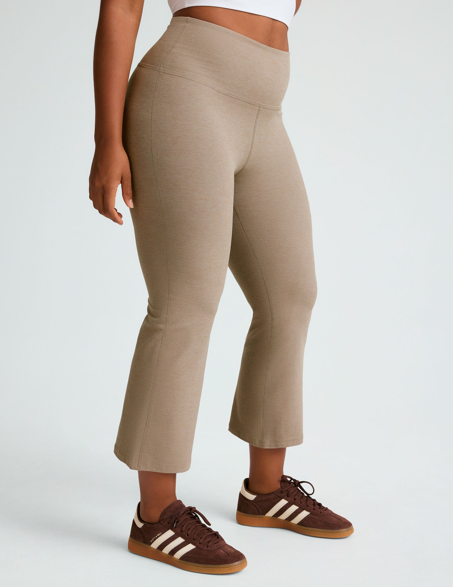 brown crop wide leg midi pant