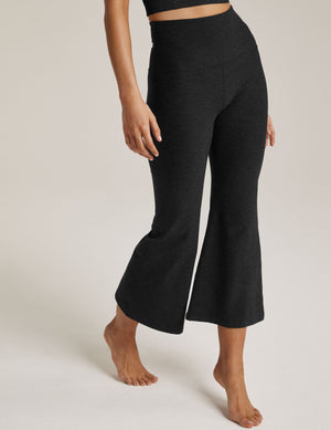 Spacedye Retro Cropped Pant in black marled fabric with a high waistband and flared legs, shown on a model from waist down.