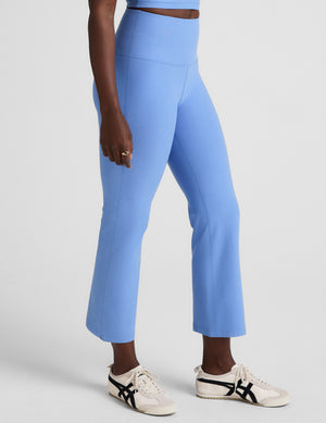 blue high-waisted cropped flare pants. 