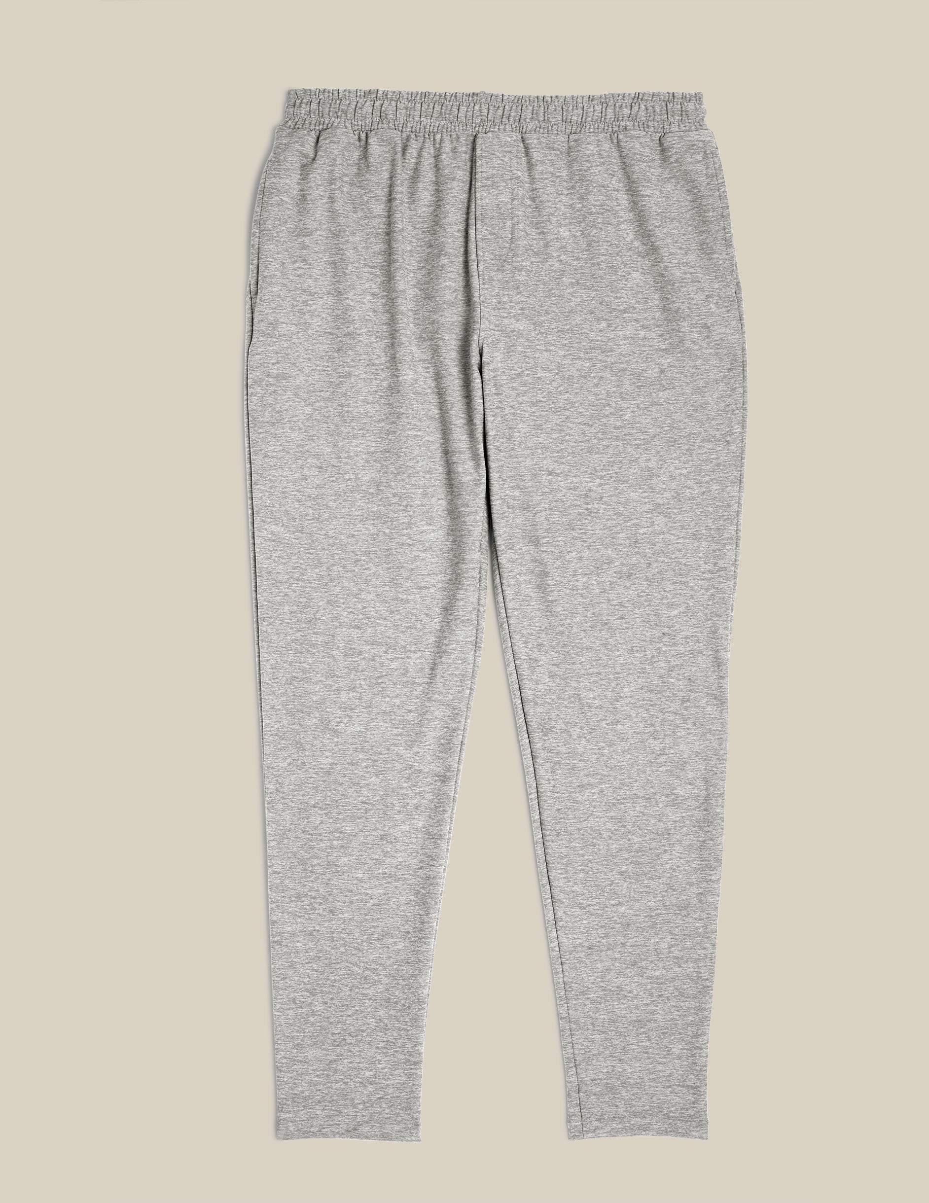 gray men's athleisure pants with an internal drawcord and pockets.