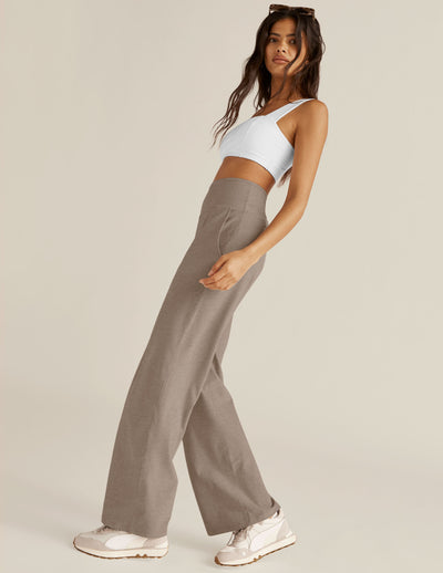 brown high-waisted straight leg pants. 