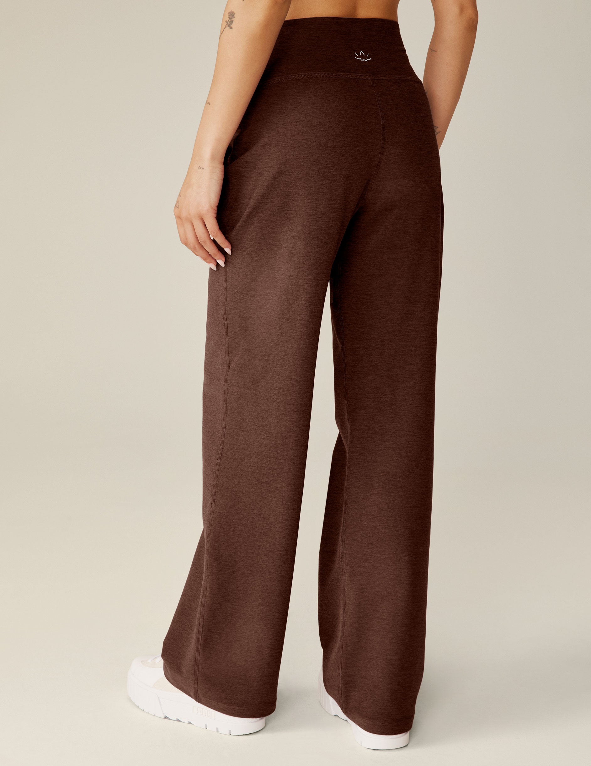 brown high-waisted wide leg pants with pockets. 