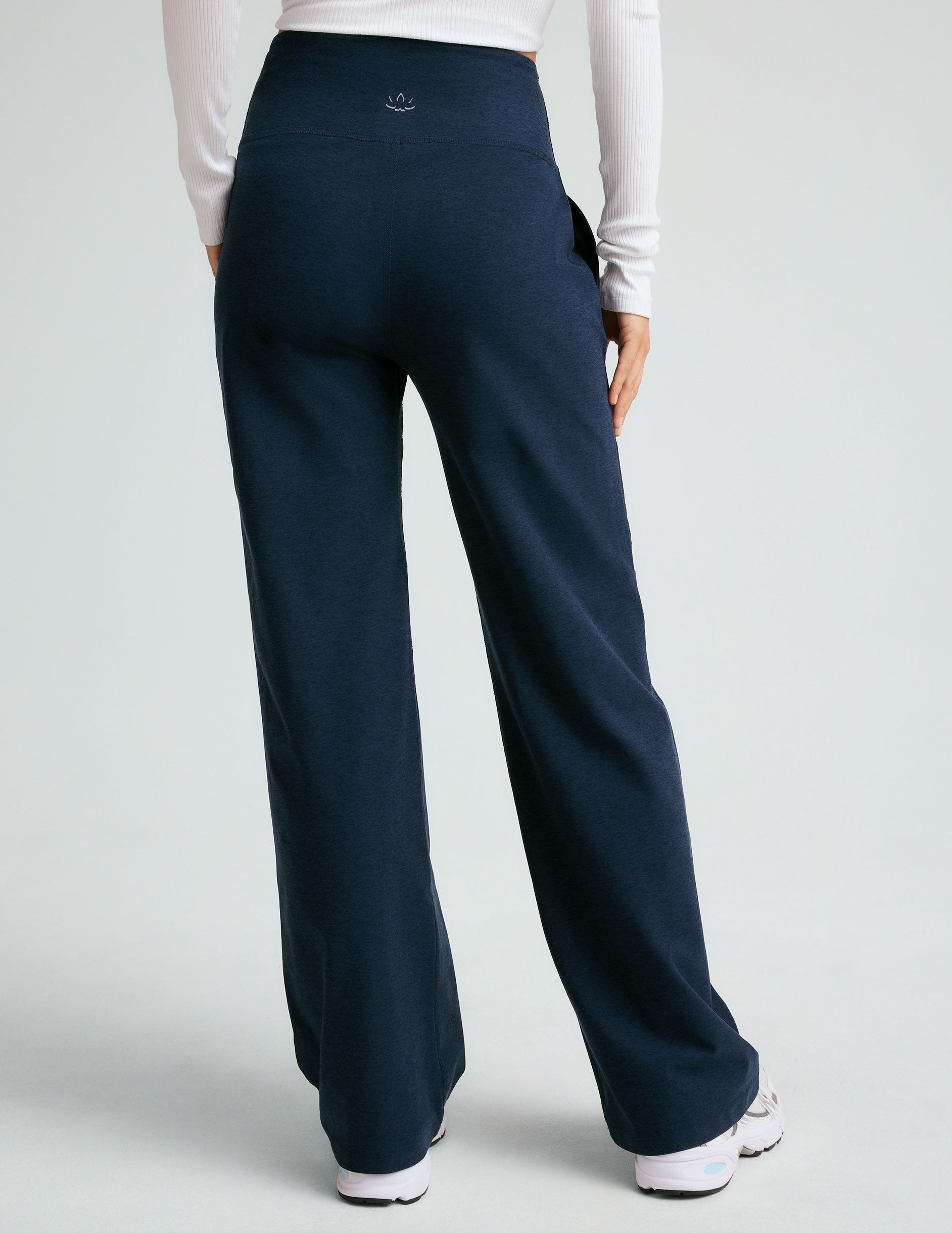 blue high-waisted wide leg pant