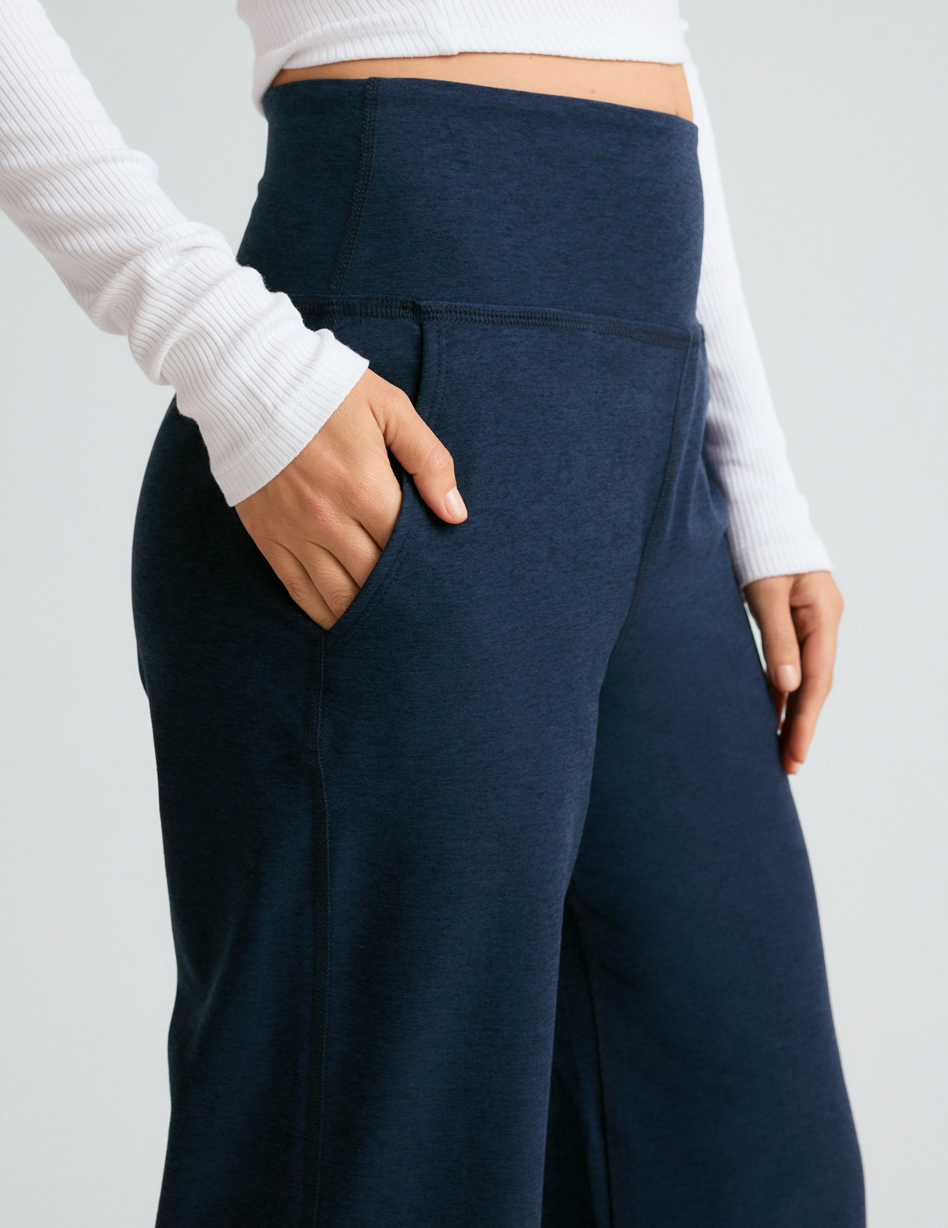 blue high-waisted wide leg pant