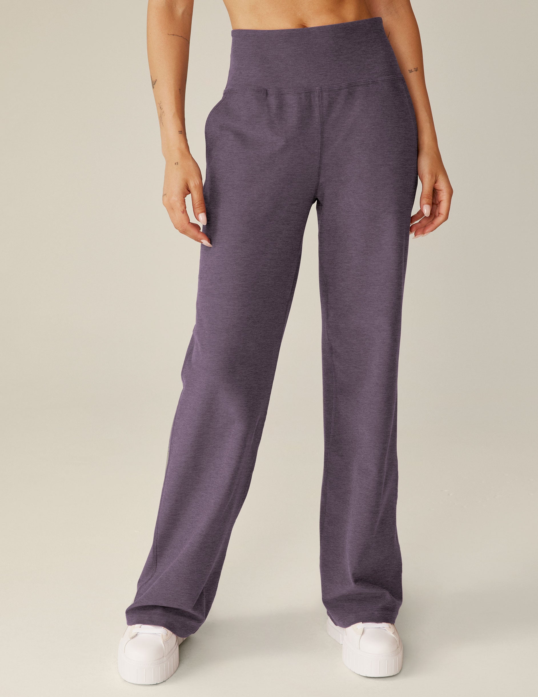 purple high waisted relaxed pants with pockets. 