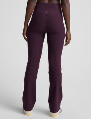 Back view of purple Spacedye High Waisted Practice Pocket Bootcut Pant showing the high waistband and flared leg.