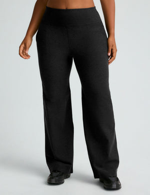 Black marled Spacedye Foldover Wide Leg Pant with a high-rise waistband and relaxed wide legs, shown on a model.