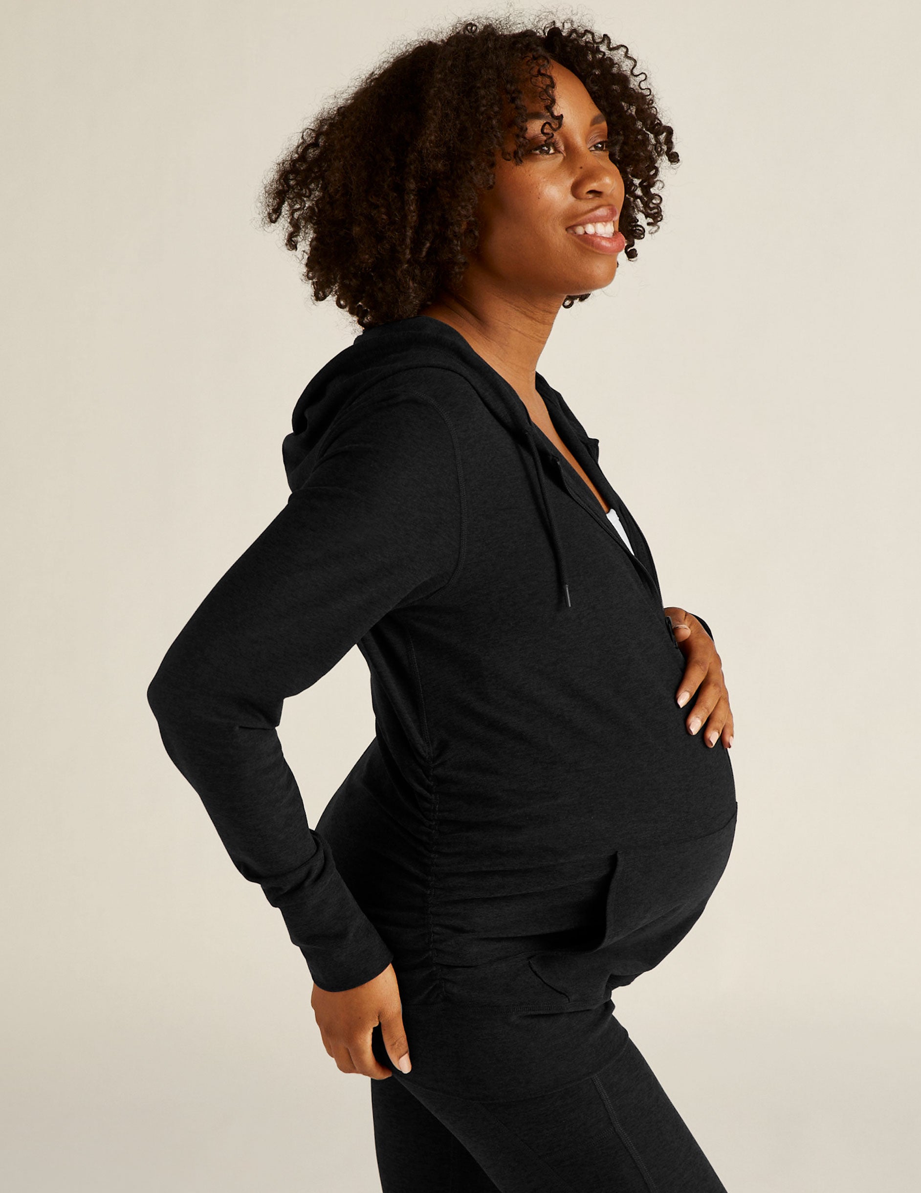 black maternity zip-up hoodie