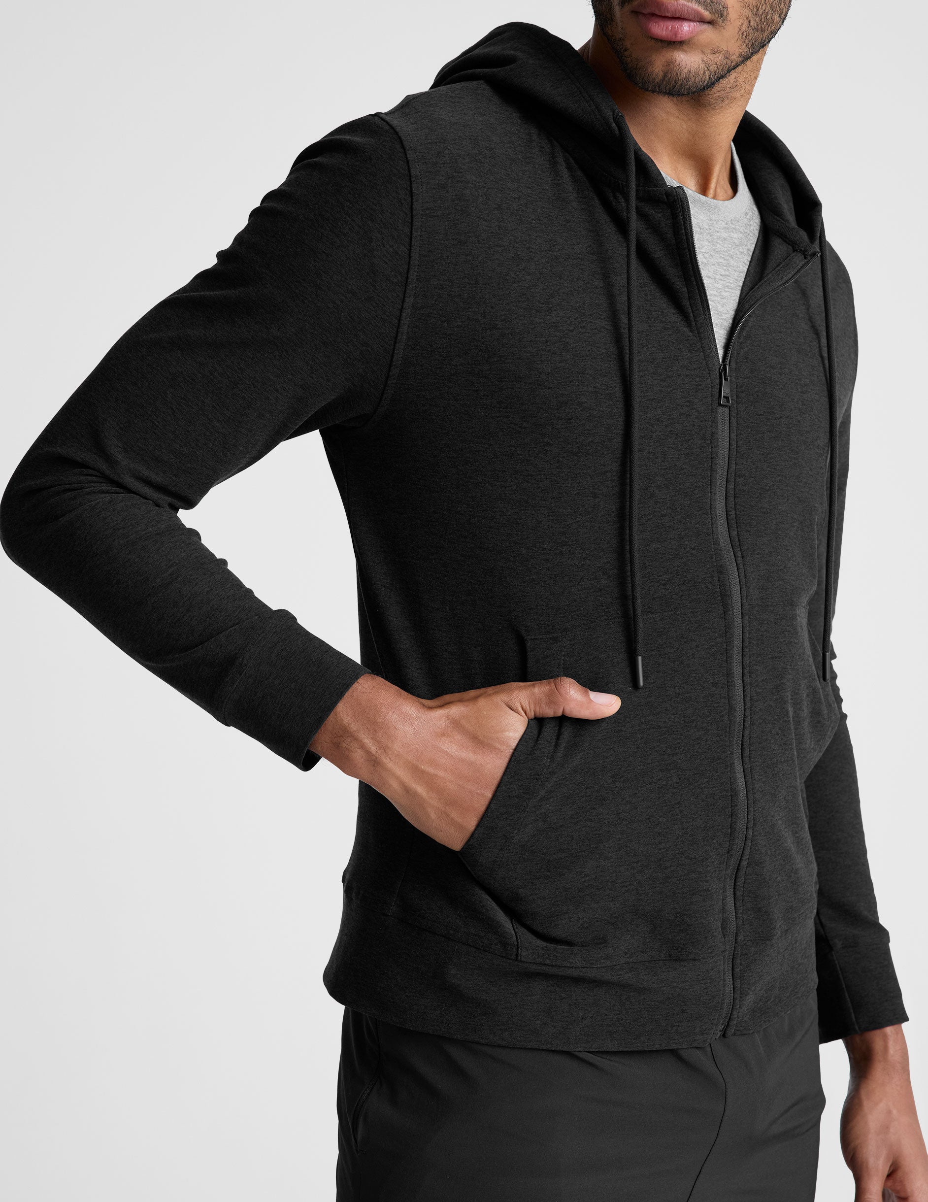 black zip up hoodie