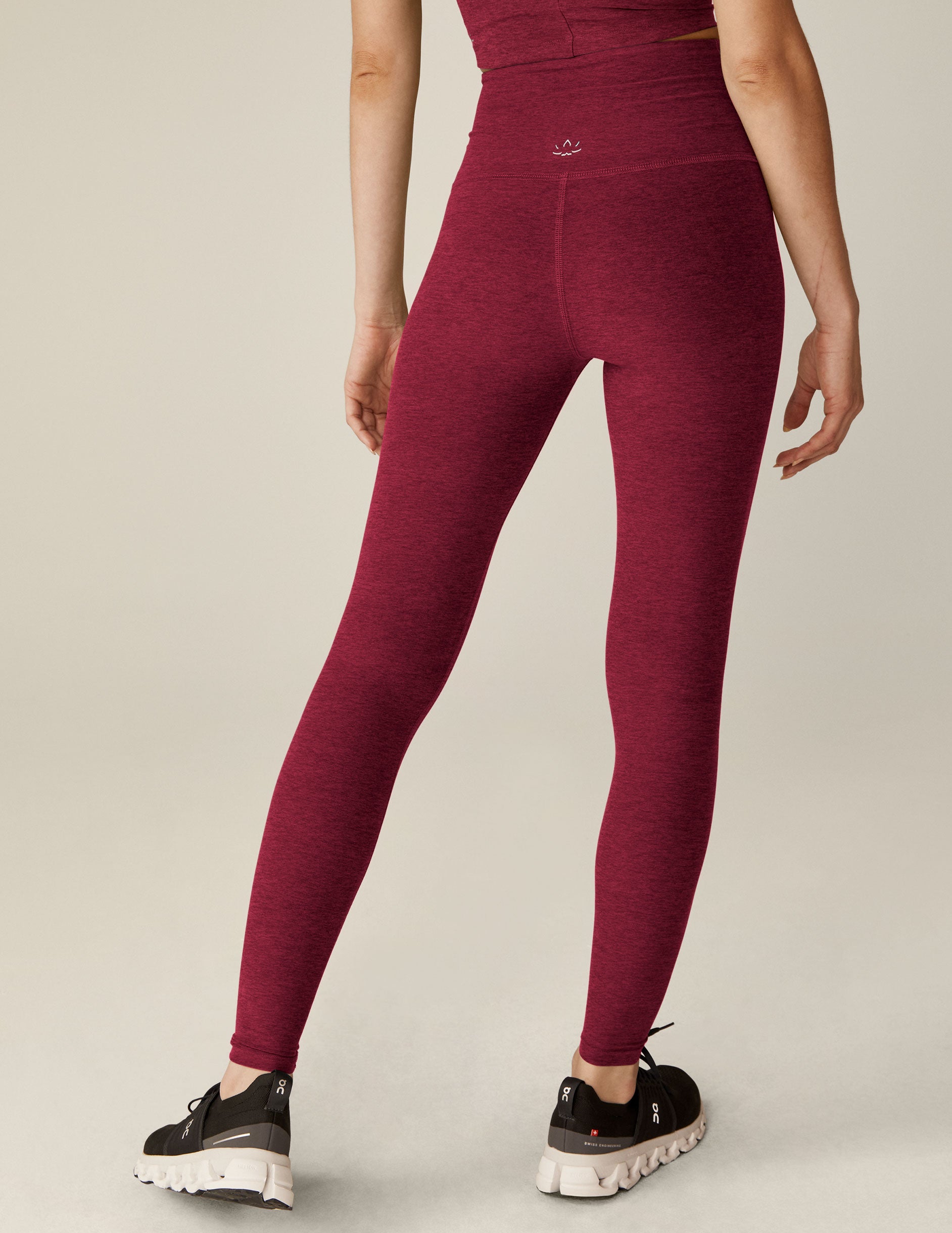 red high-waisted long length leggings. 