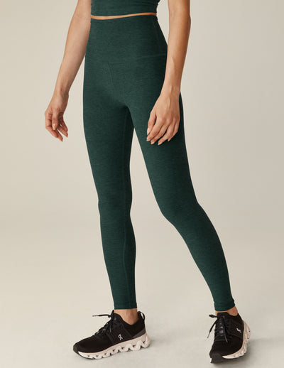 green high-waisted full length leggings. 
