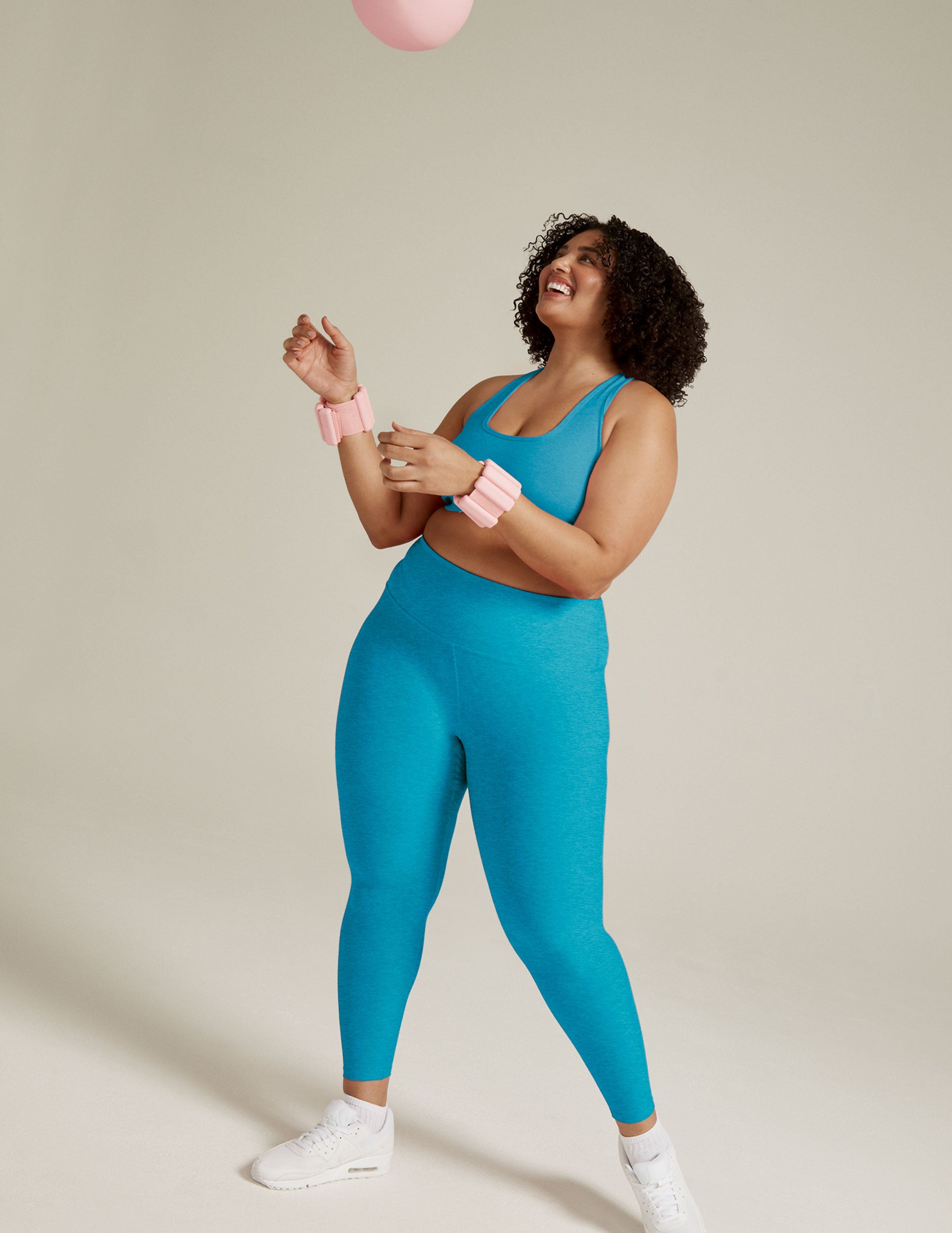 Beyond Yoga Heather Blue Sheer Black Sides outlet Leggings