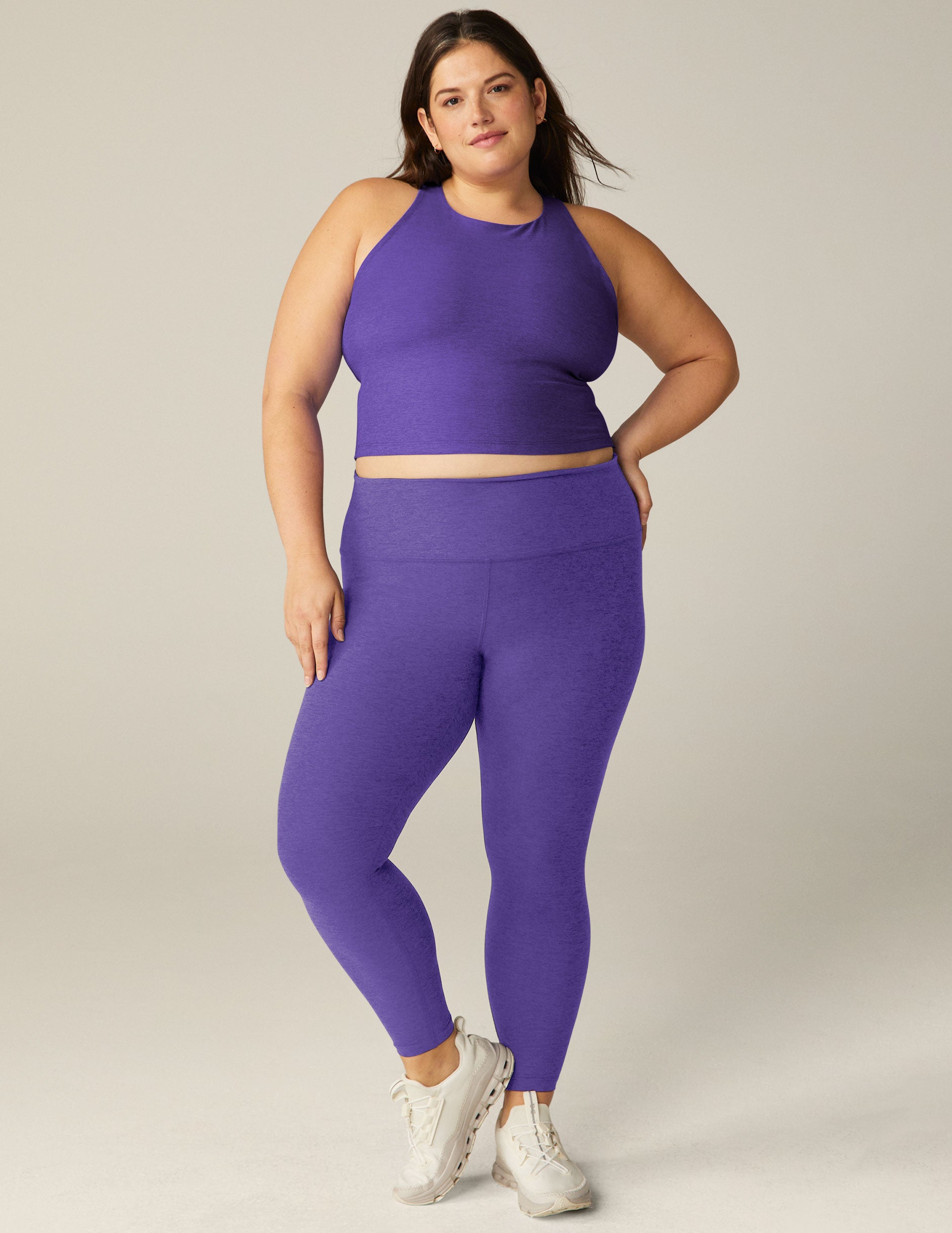 Beyond Yoga Caught In The Midi High Waisted Legging in Purple Magenta  Heather