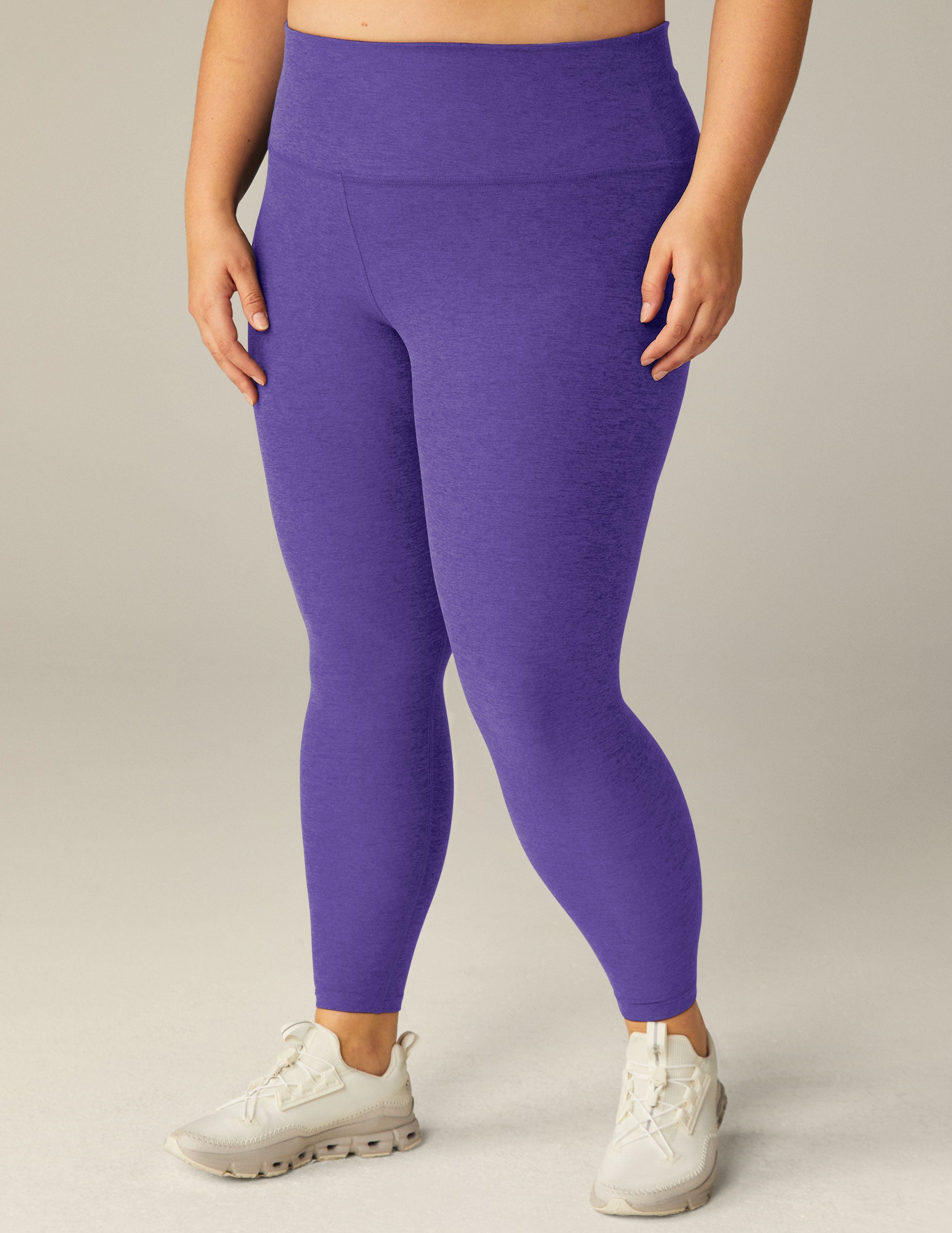 Plus Size High Waist Knit Leggings - Purple