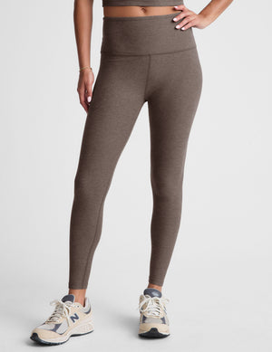 brown high-waisted midi leggings. 