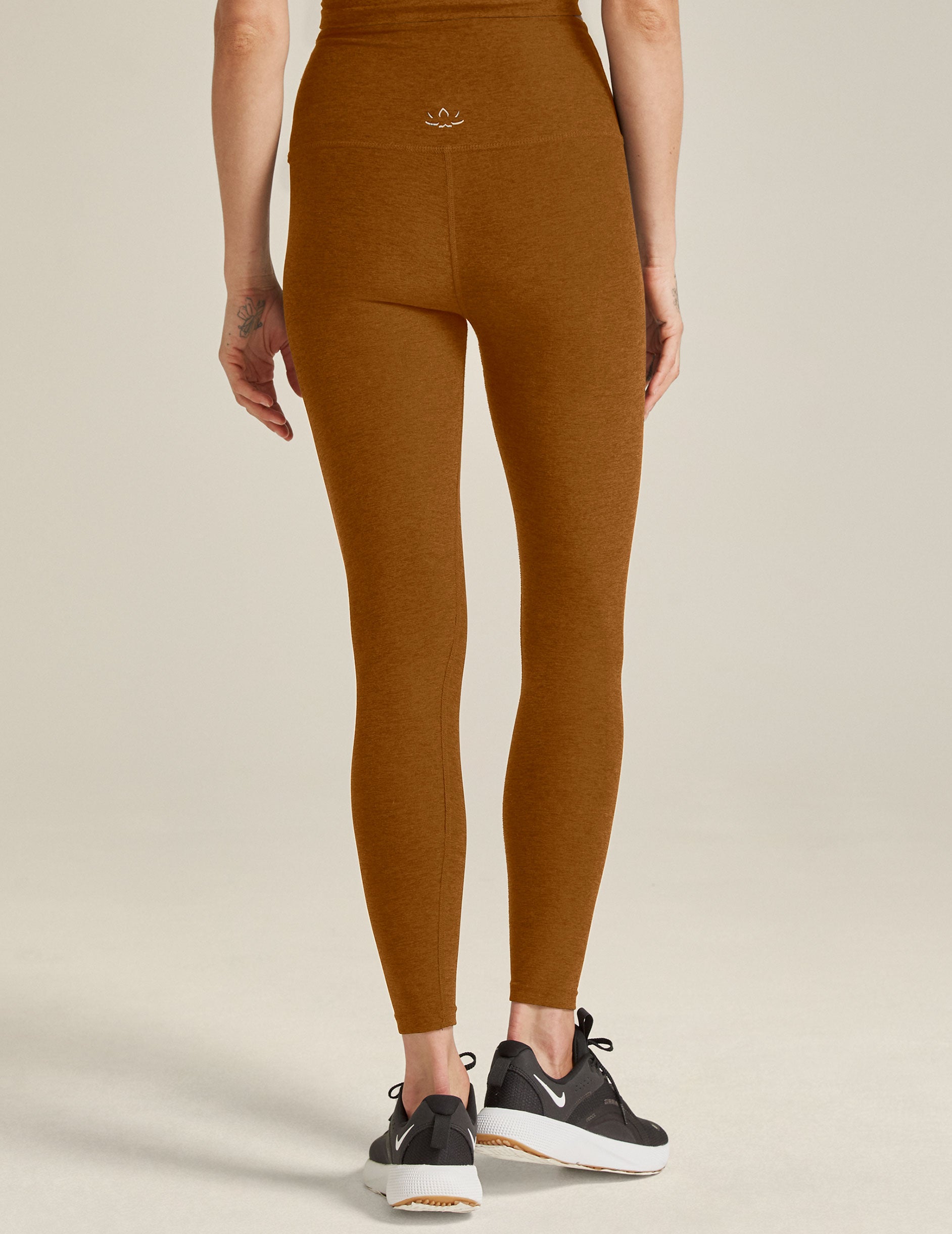 brown high-waisted midi leggings