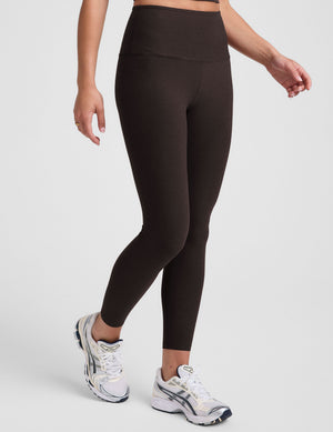 brown high-waisted midi length leggings. 