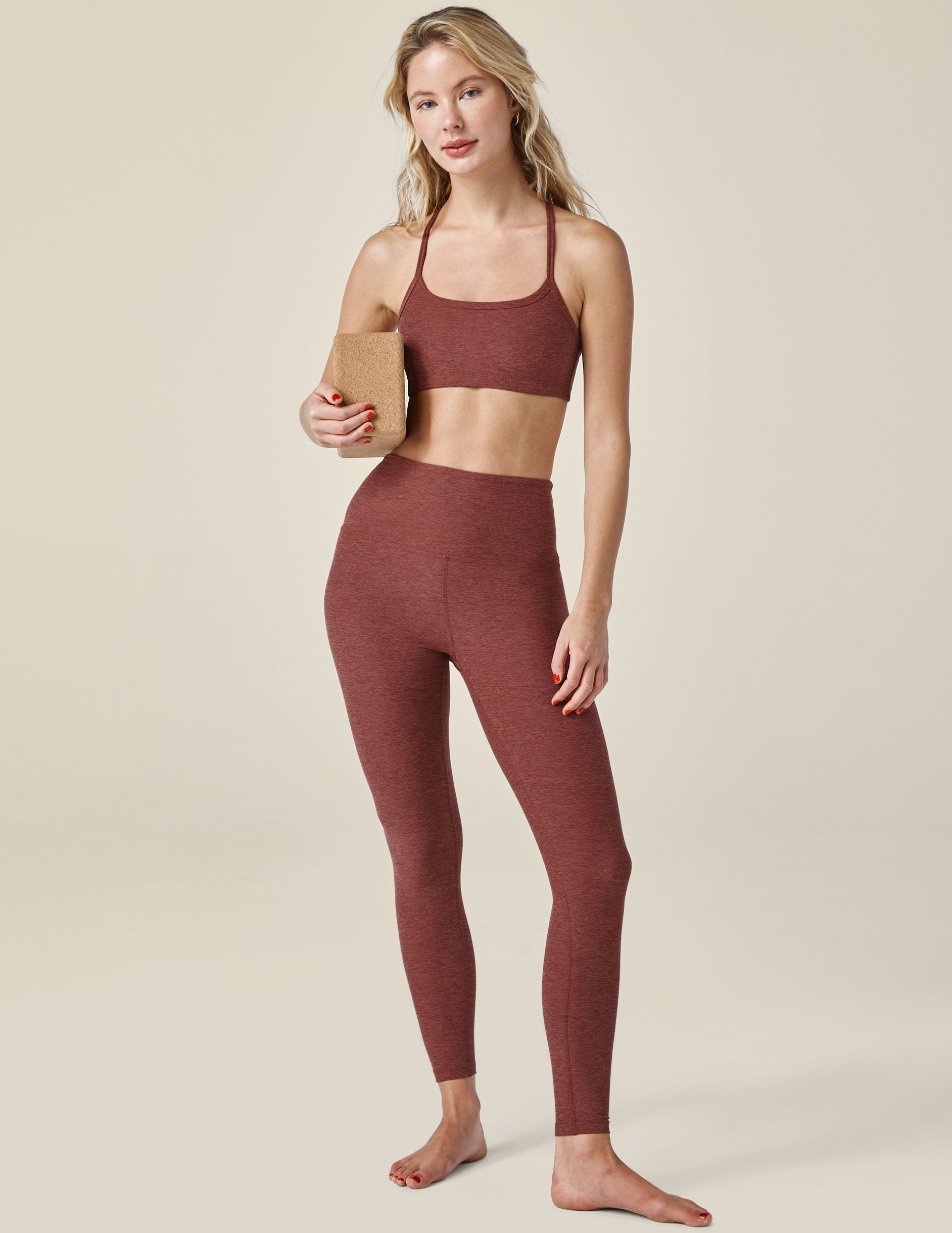 red midi length leggings 