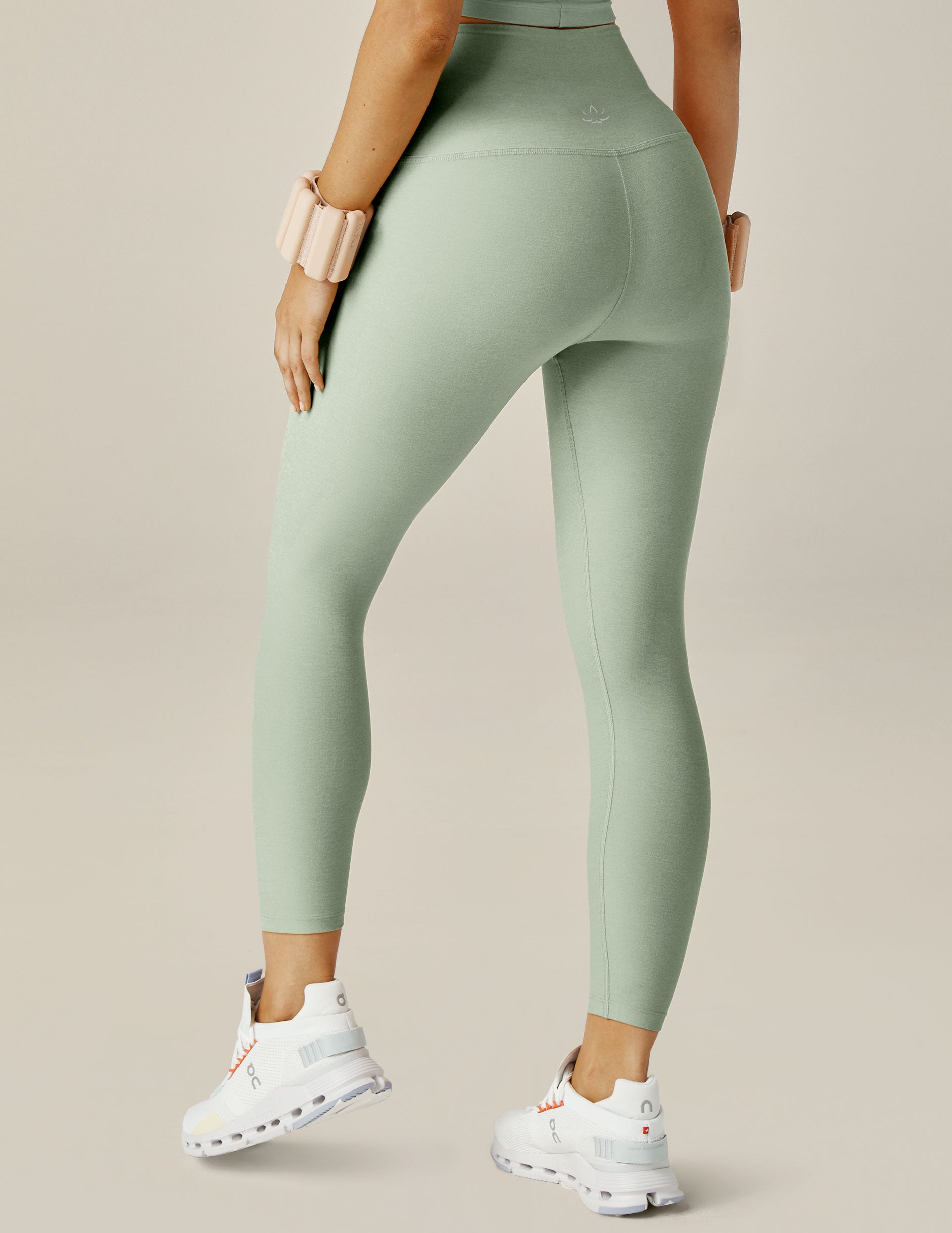 green high-waisted midi spacedye leggings. 