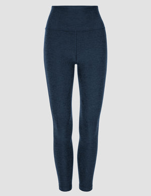 blue high-waisted midi length leggings. 