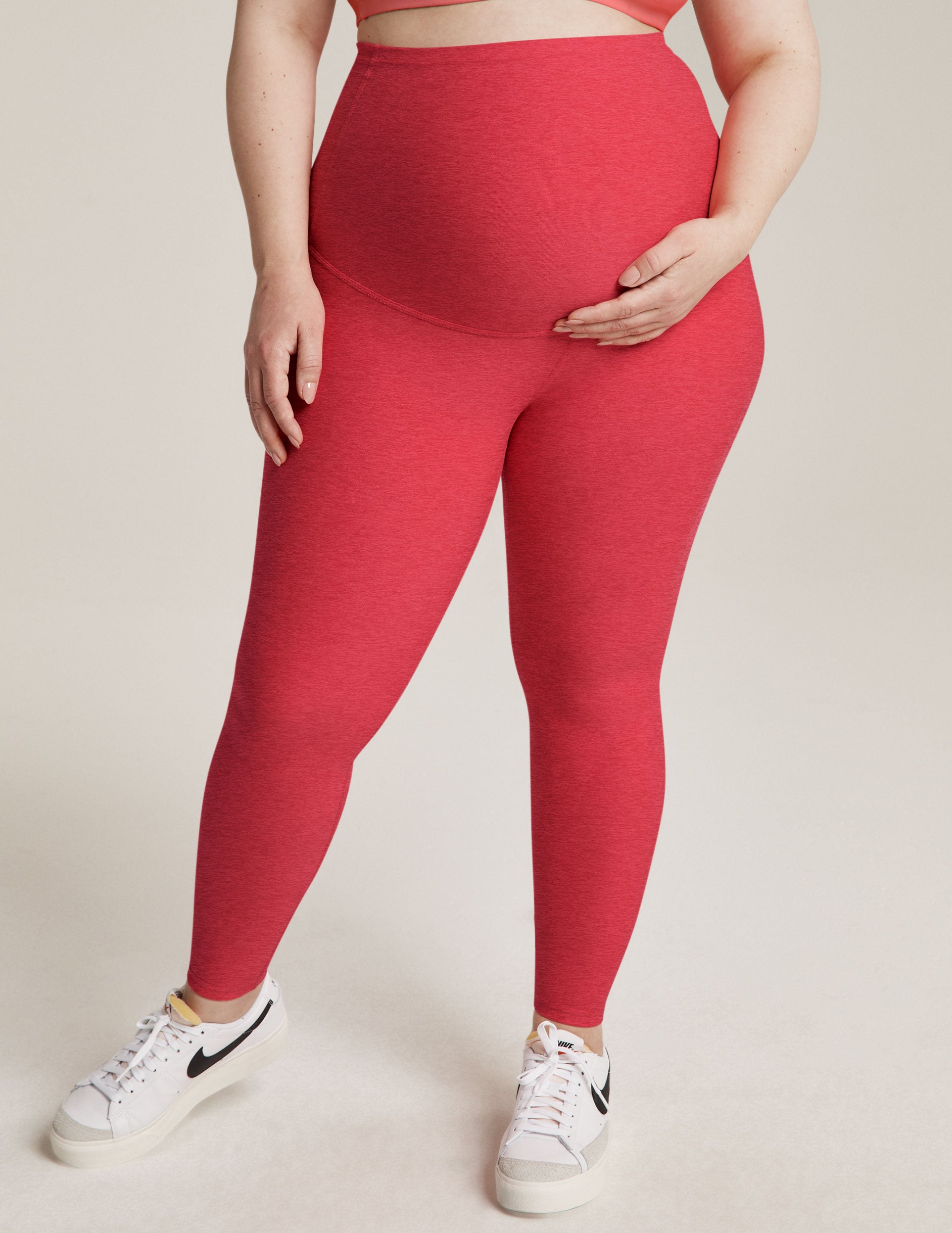 red maternity high waisted midi legging
