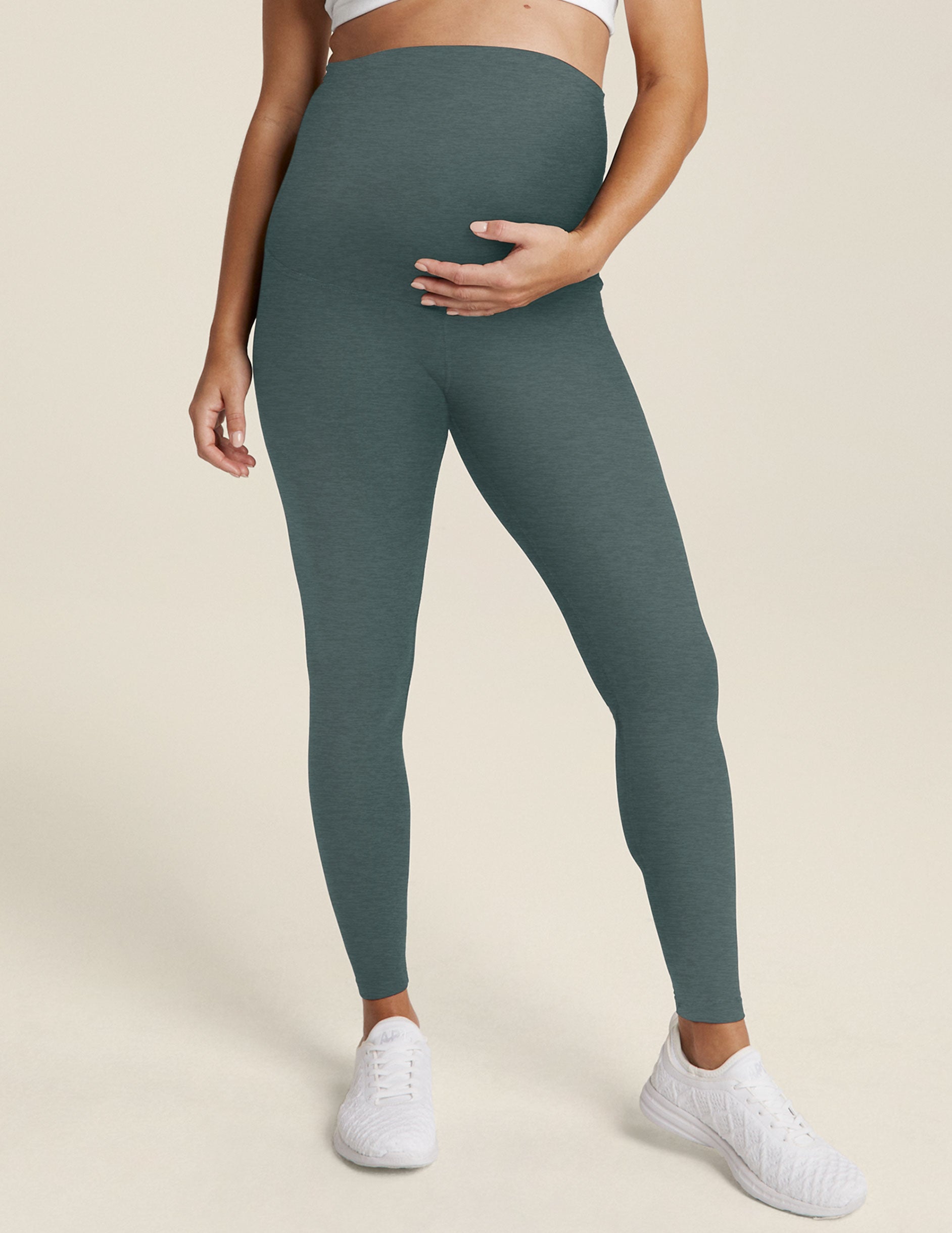 Solid Regular Dark Green Maternity Leggings (Pregnant Women's) 