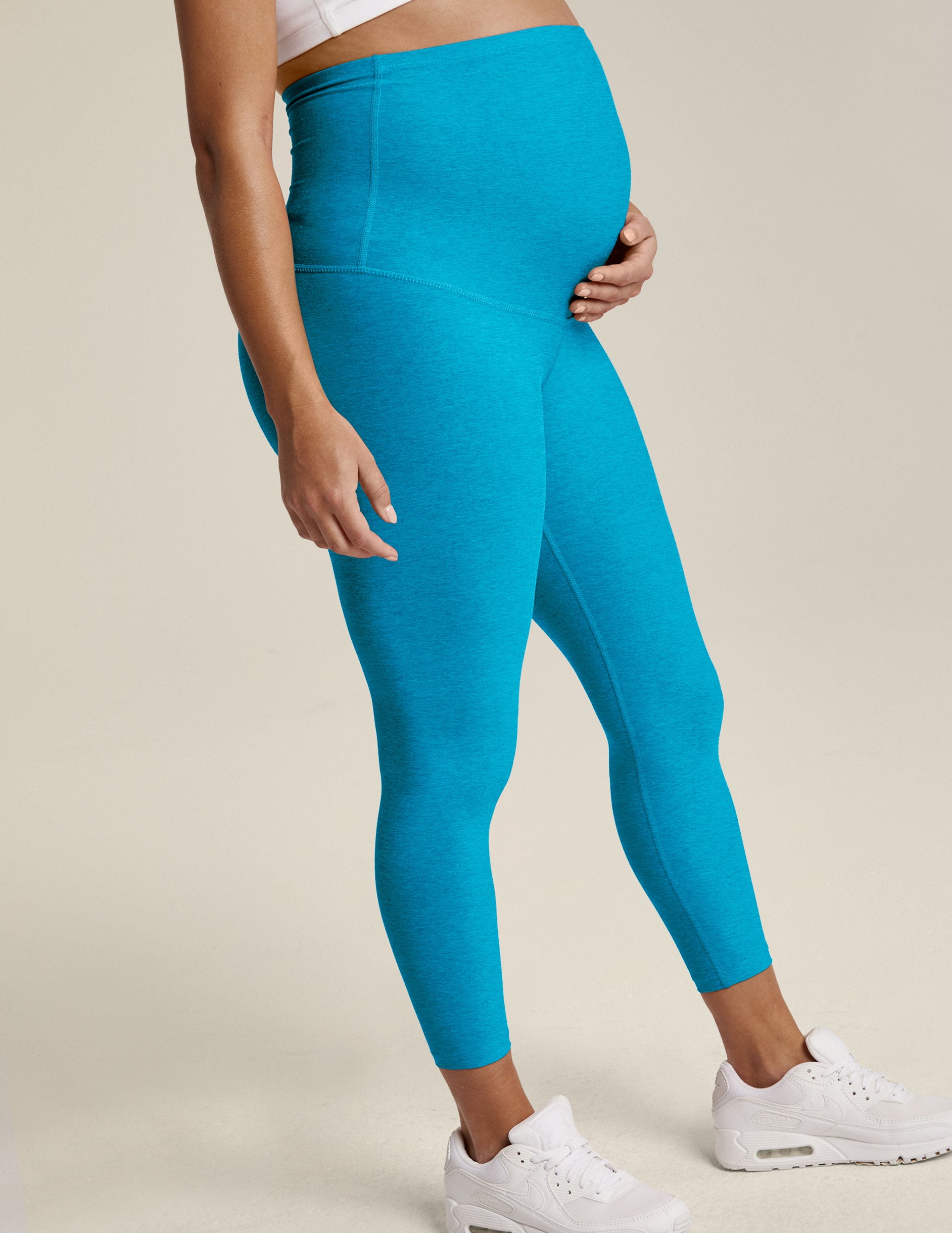 blue maternity spacedye capri leggings. 