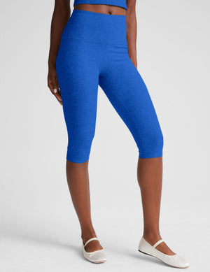 blue high-wasited legging with at a pedal pusher length, 14.25