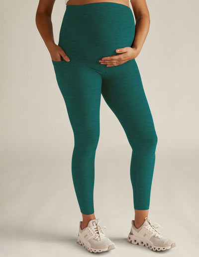green pocket midi leggings