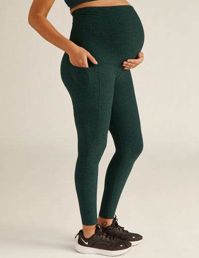 green midi maternity leggings with pockets. 