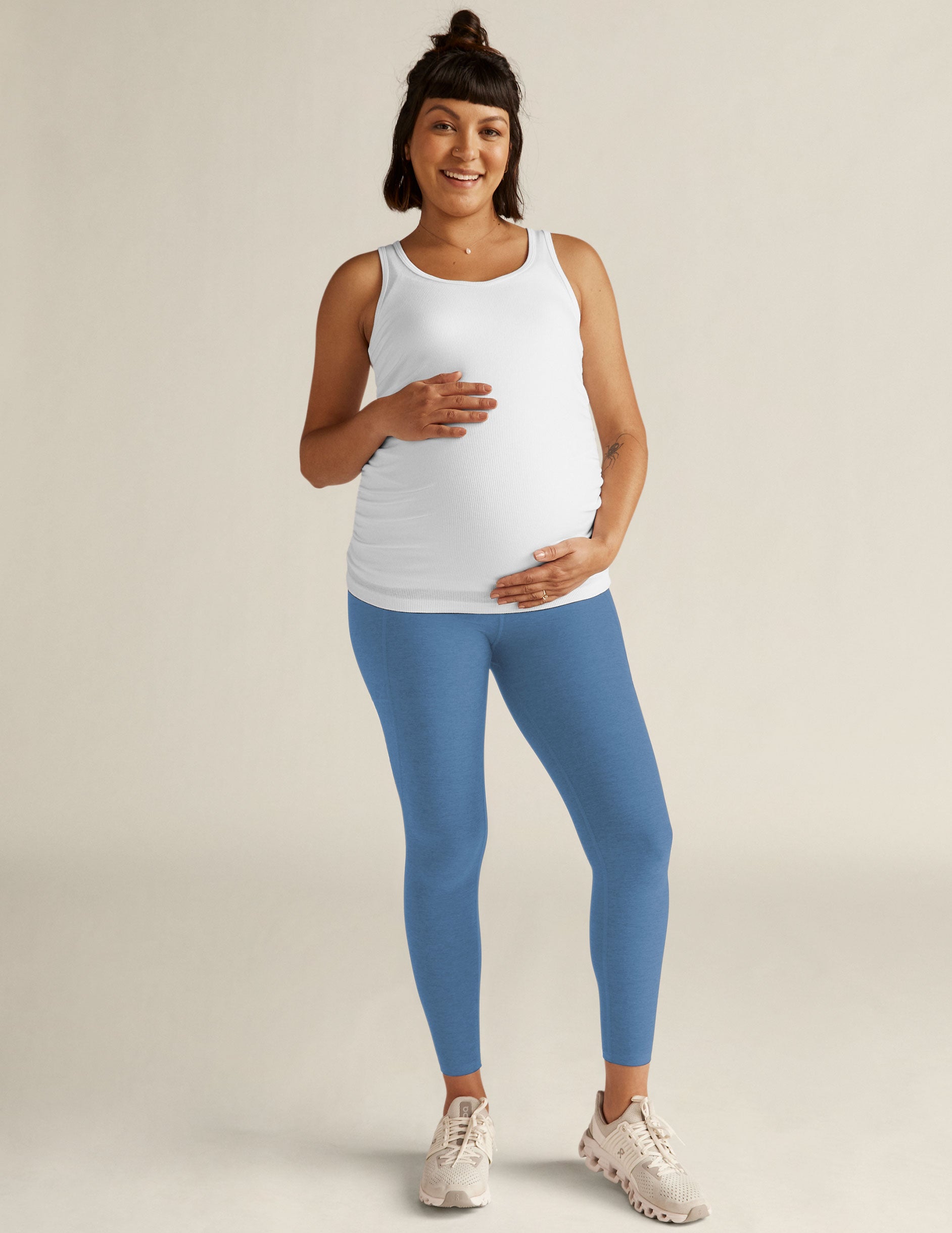 blue maternity pocket midi leggings. 