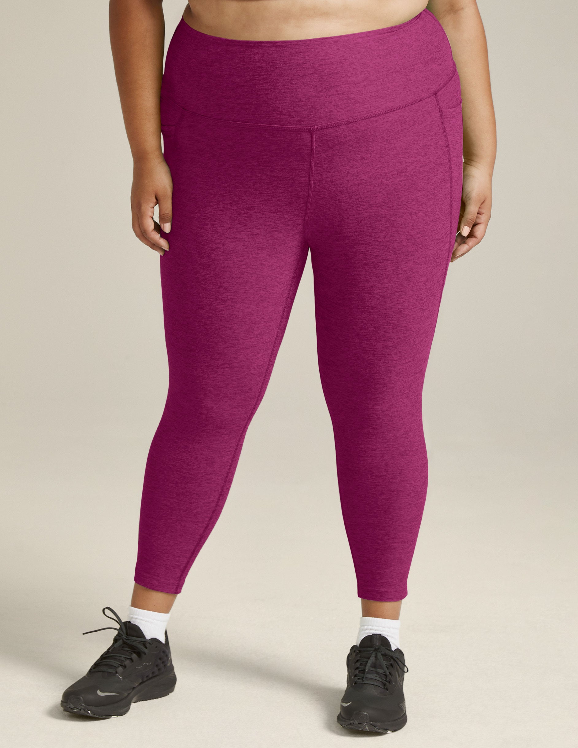 Spacedye Out Of Pocket High Waisted Midi Legging in Magenta Heather